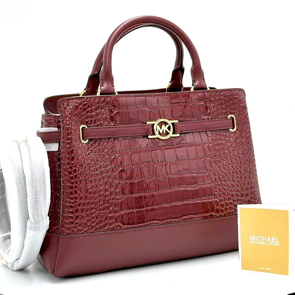 MICHAEL KORS Reed Large Leather Belted Satchel Crossbody Handbag Center …